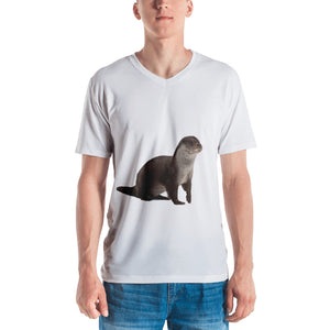 European Otter Print Men's V neck T-shirt