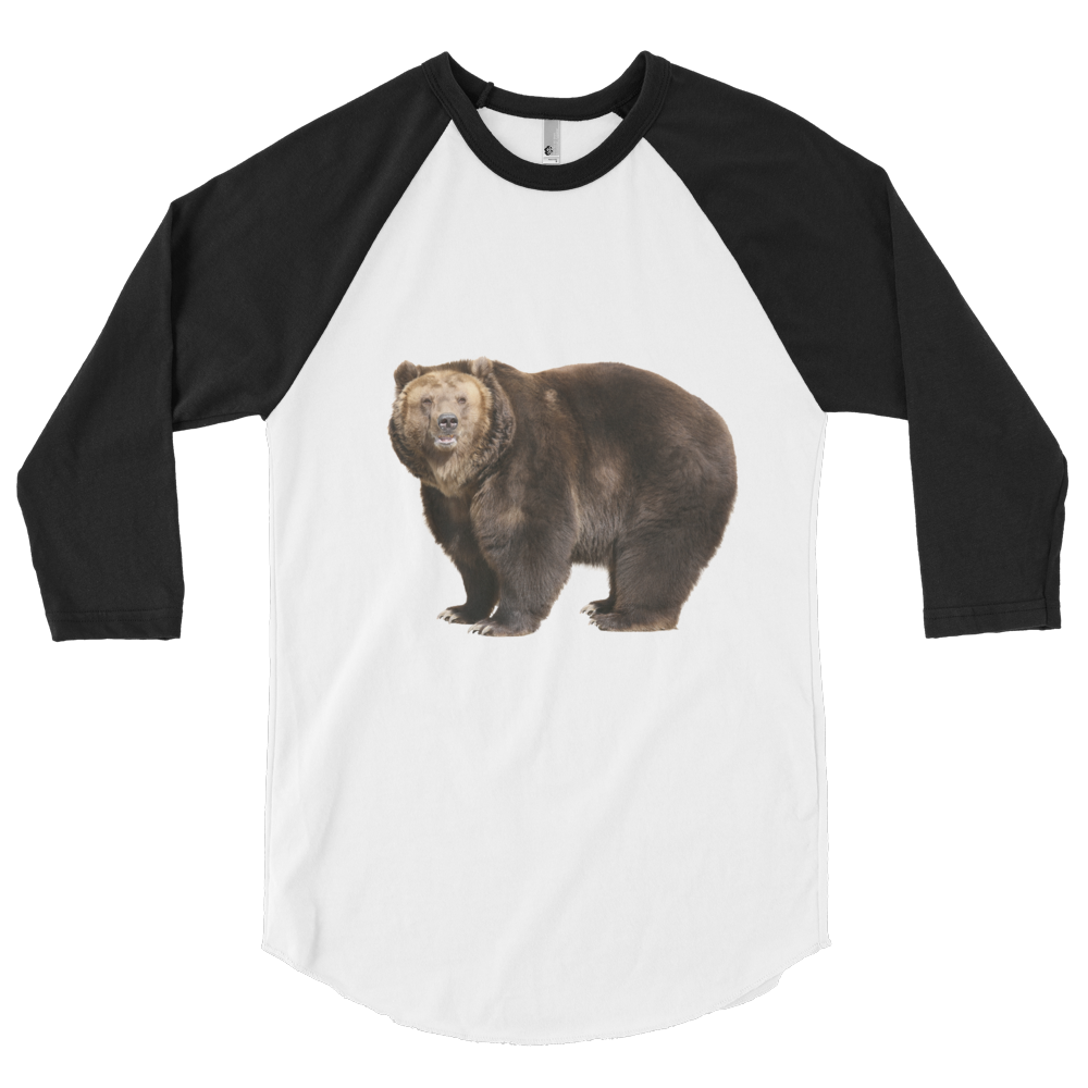 Brown-Bear Print 3/4 sleeve raglan shirt