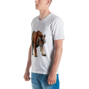 Bengal Tiger Print Men's V neck T-shirt