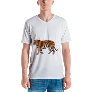 Siberian Tiger Print Men's V neck T-shirt