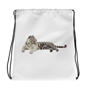 White-Tiger Print Drawstring bag