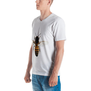 Honey Bee Print Men's V neck T-shirt