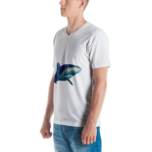 Great White Shark Print Men's V neck T-shirt