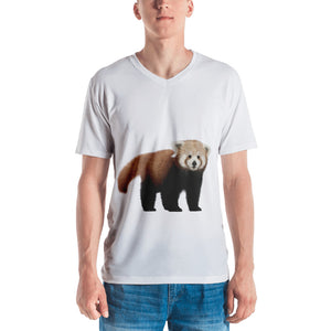Red Panda Print Men's V neck T-shirt
