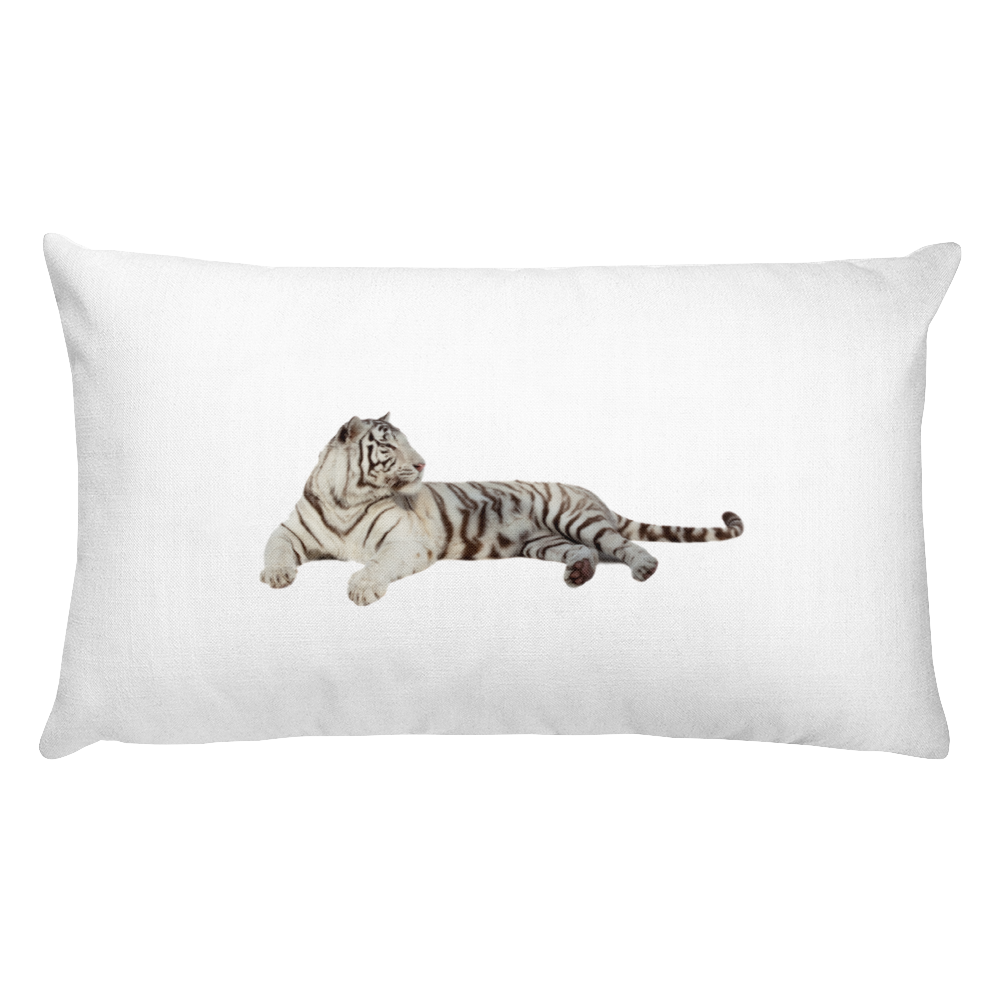 White-Tiger Print Rectangular Pillow