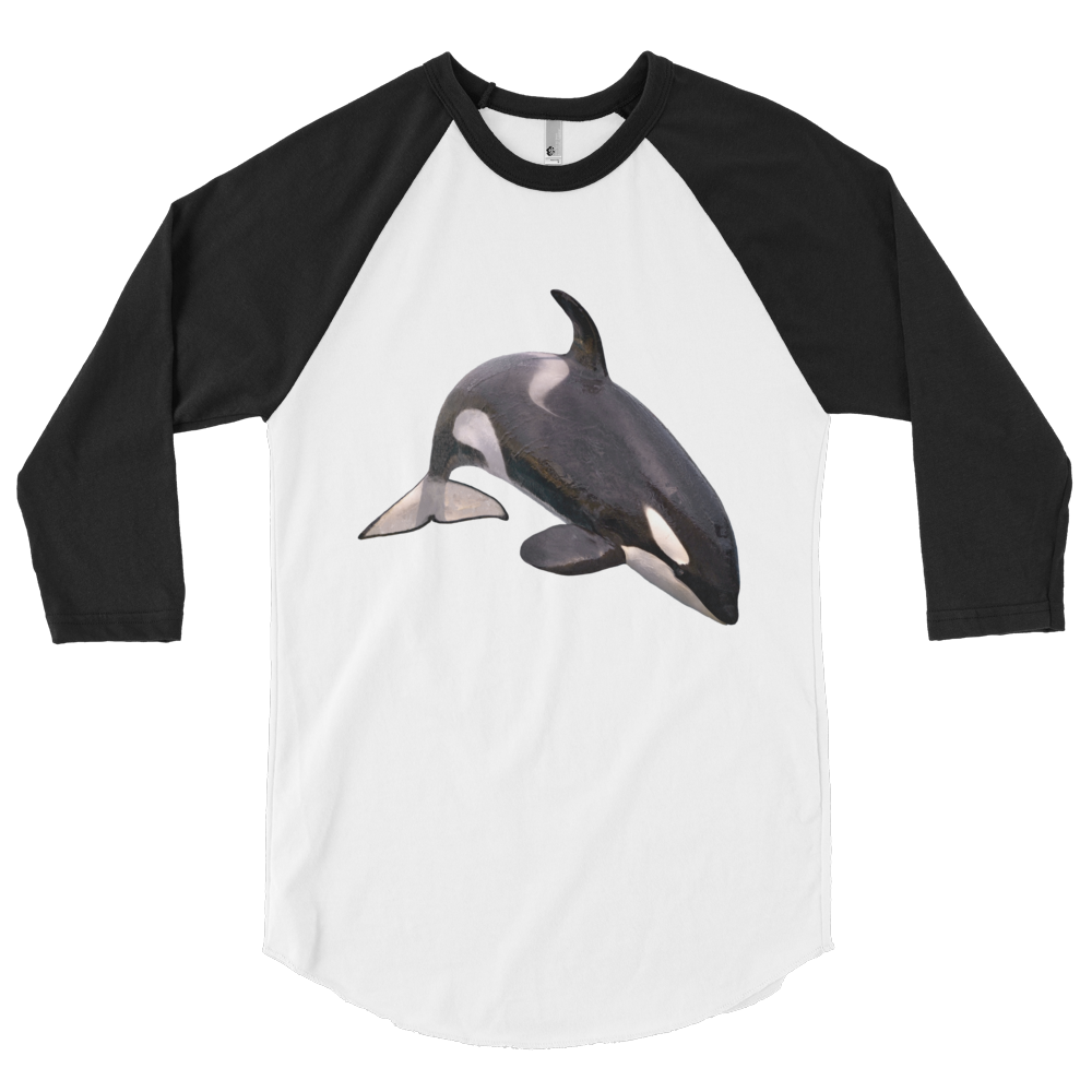 Killer-Whale Print 3/4 sleeve raglan shirt