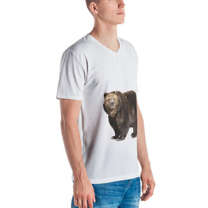 Brown Bear Print Men's V neck T-shirt