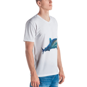 Great White Shark Print Men's V neck T-shirt