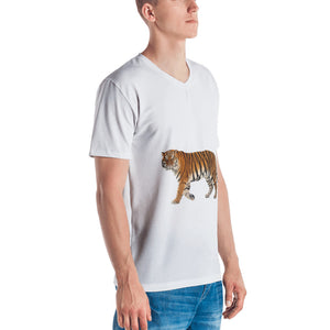 Siberian Tiger Print Men's V neck T-shirt
