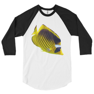 Butterfly-Fish Print 3/4 sleeve raglan shirt