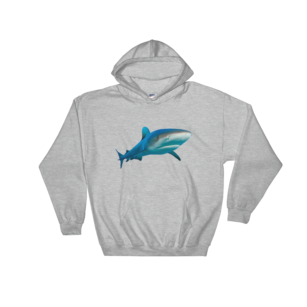 Great-White-Shark Print Hooded Sweatshirt