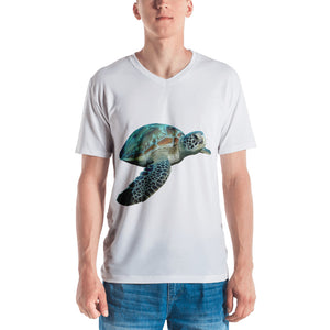 Sea Turtle Print Men's V neck T-shirt