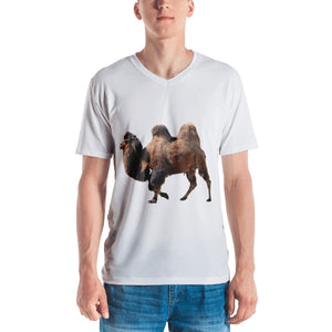 Bactrian Camel Print Men's V neck T-shirt