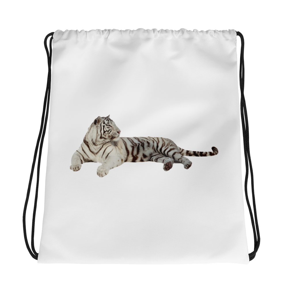 White-Tiger Print Drawstring bag