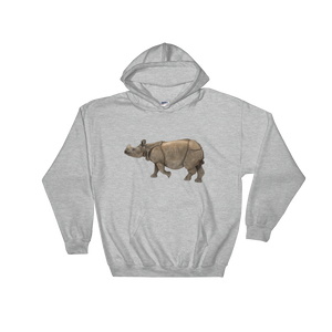 Indian-Rhinoceros Print Hooded Sweatshirt