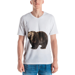 Brown Bear Print Men's V neck T-shirt