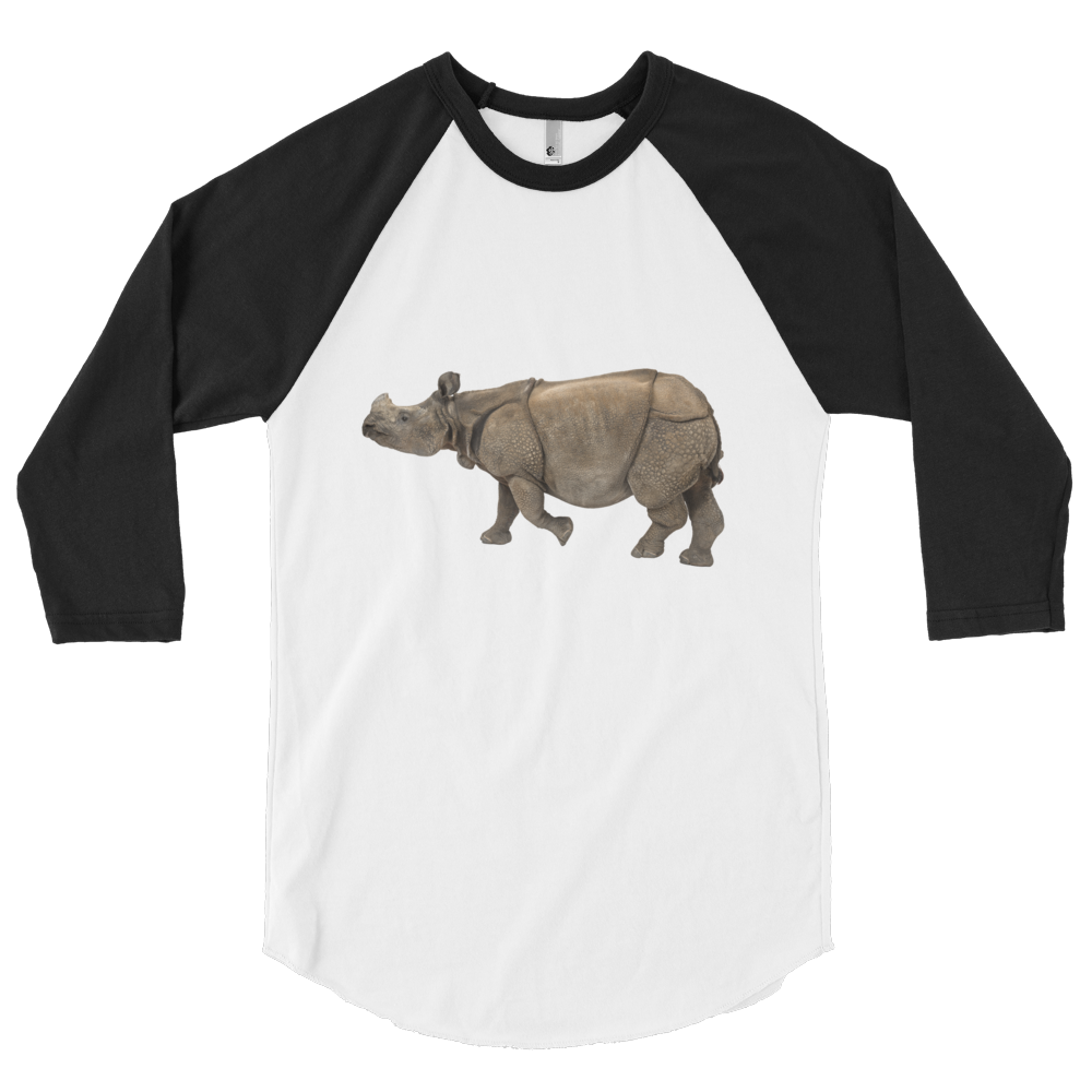 Indian-Rhinoceros Print 3/4 sleeve raglan shirt