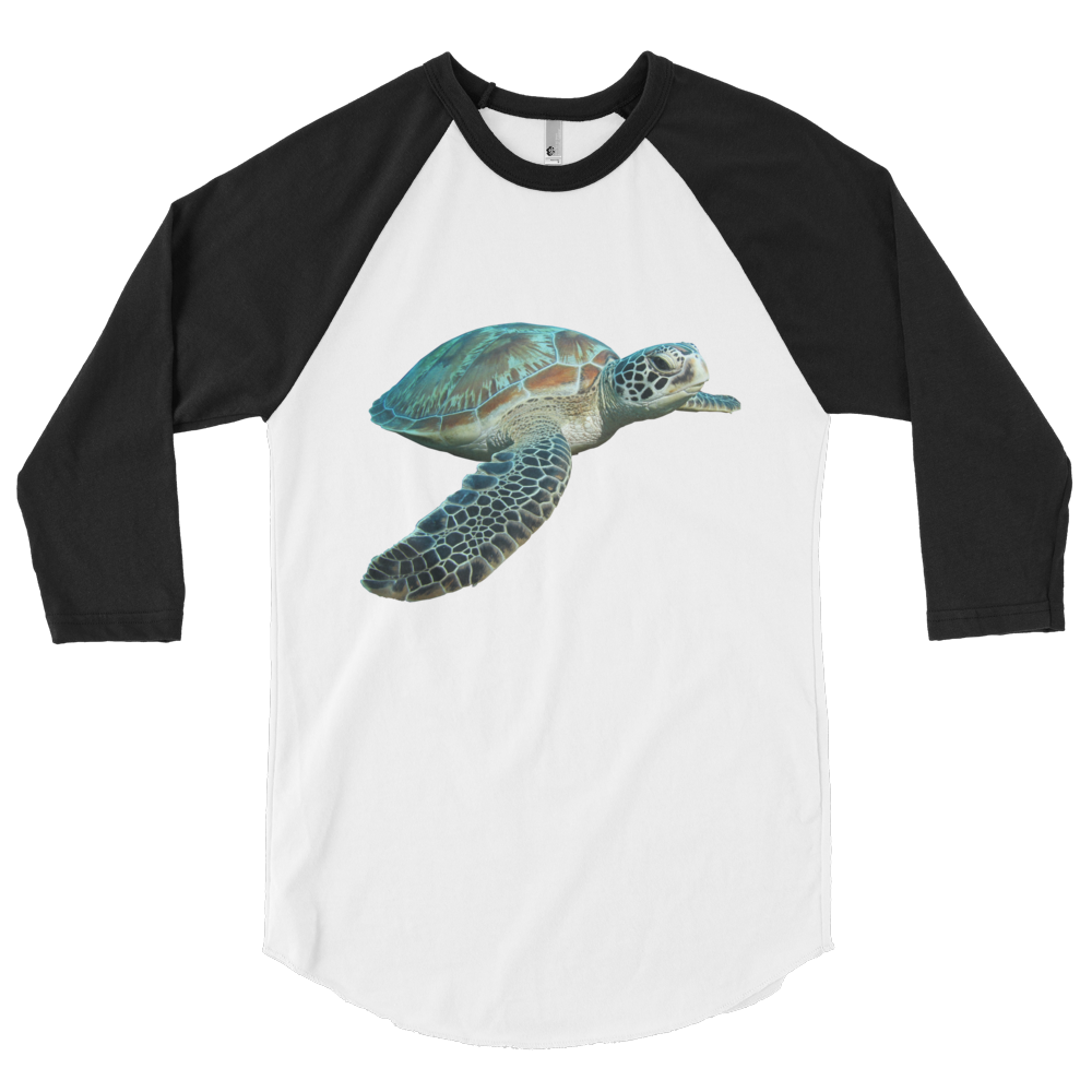 Sea-Turtle print 3/4 sleeve raglan shirt