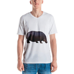 Hippopotamus Print Men's V neck T-shirt