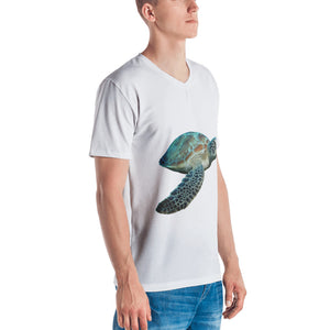 Sea Turtle Print Men's V neck T-shirt