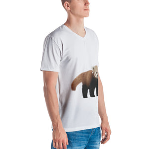 Red Panda Print Men's V neck T-shirt