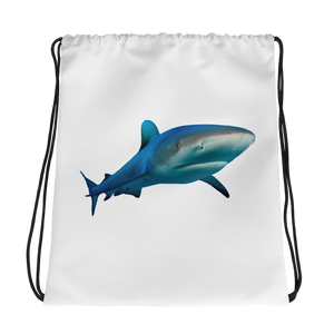 Great-White-Shark Print Drawstring bag