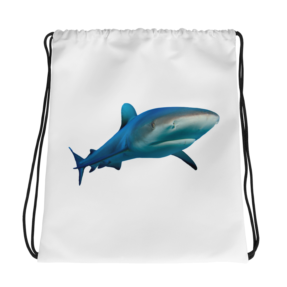 Great-White-Shark Print Drawstring bag