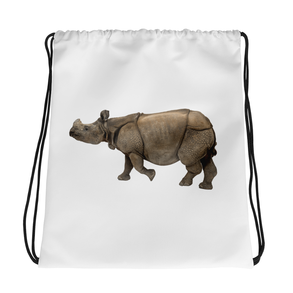 Indian-Rhinoceros Print Drawstring bag