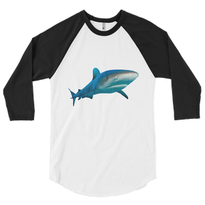 Great-White-Shark Print 3/4 sleeve raglan shirt