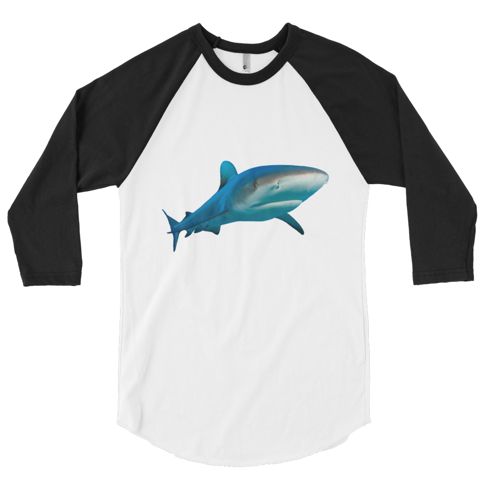 Great-White-Shark Print 3/4 sleeve raglan shirt
