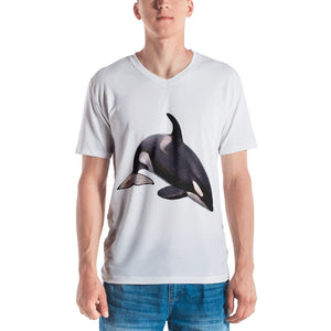 Killer Whale Print Men's V neck T-shirt