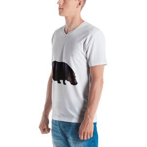 Hippopotamus Print Men's V neck T-shirt