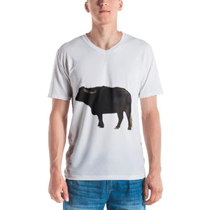 Water Buffalo Print Men's V neck T-shirt